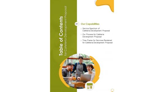 Table Of Contents For Cafeteria Development Proposal One Pager Sample Example Document