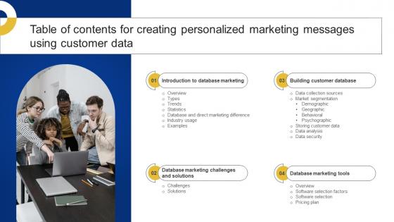 Table Of Contents For Creating Personalized Marketing Messages Using Customer Data MKT SS V