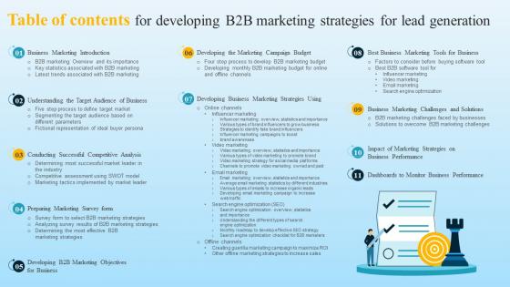 Table Of Contents For Developing B2B Marketing Strategies For Lead Generation MKT SS V