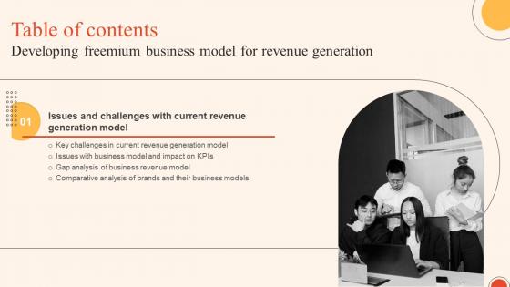 Table Of Contents For Developing Freemium Business Model For Revenue Generation