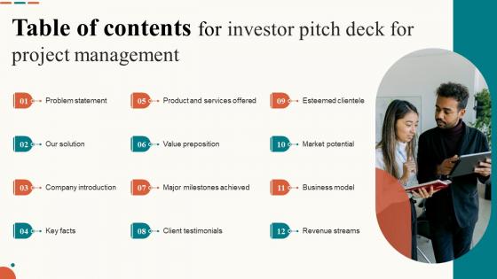 Table Of Contents For Investor Pitch Deck For Project Management