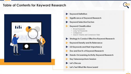 Table of contents for keyword research training edu ppt