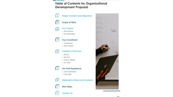 Table Of Contents For Organizational Development Proposal One Pager Sample Example Document