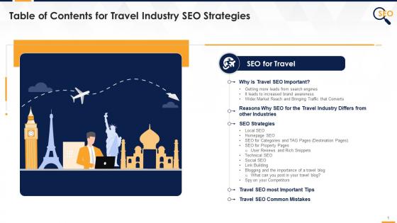 Table Of Contents For Travel Industry SEO Strategies Training Session Edu Ppt