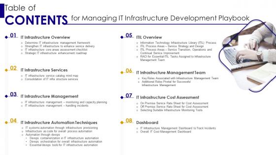 Table Of Contents Managing It Infrastructure Development Playbook Ppt Diagram Templates