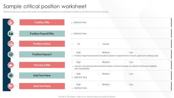 Talent Management And Succession Sample Critical Position Worksheet Ppt Icon Graphic Images