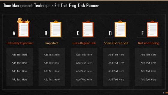 Task Planner For Eat That Frog Time Management Technique Training Ppt