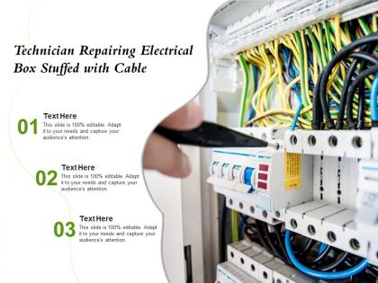 Technician repairing electrical box stuffed with cable