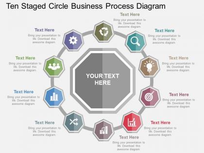 Ten staged circle business process diagram flat powerpoint design