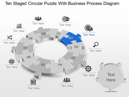 Ten staged circular puzzle with business process diagram powerpoint template slide