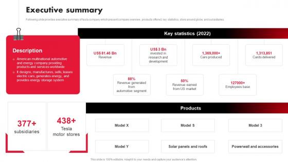 Tesla Company Profile Executive Summary Ppt Microsoft CP SS