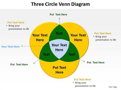 Three circle venn diagram to educate children and show overlap powerpoint diagram templates graphics 712