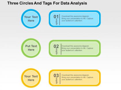 Three circles and tags for data analysis flat powerpoint design