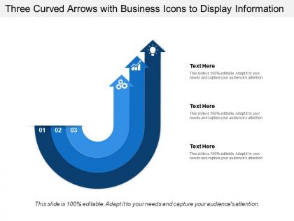 Three curved arrows with business icons to display information