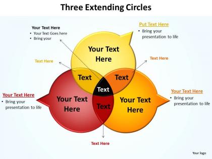 Three extending circles shown as venn diagrams with pointers powerpoint diagram templates graphics 712