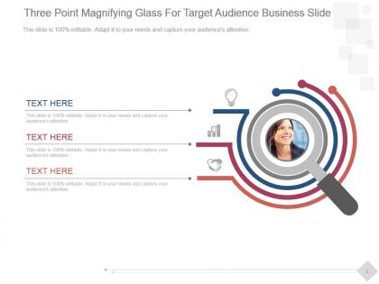 Three point magnifying glass for target audience business slide