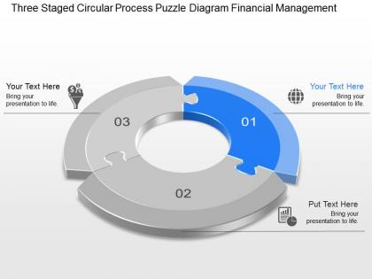 Three staged circular process puzzle diagram financial management powerpoint template slide