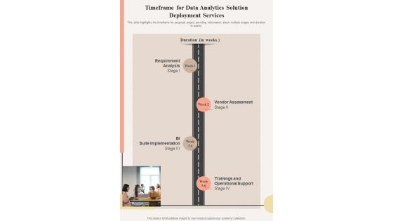 Timeframe For Data Analytics Solution Deployment One Pager Sample Example Document