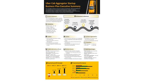 Uber Cab Aggregator Startup Business Plan Executive Summary Presentation Report Infographic Ppt Pdf Document