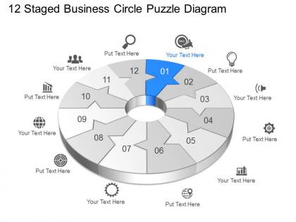 Uq twelve staged business circle puzzle diagram powerpoint template slide