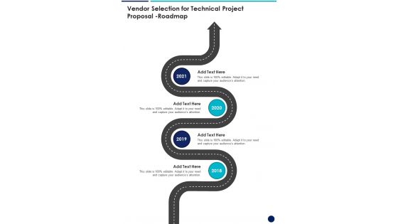 Vendor Selection For Technical Project Proposal Roadmap One Pager Sample Example Document