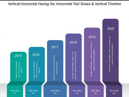 Vertical horizontal having six horizontal text boxes and vertical timeline