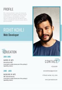 Visual resume design for web developer with skills and work achievements