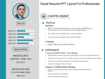 Visual resume ppt layout for professionals