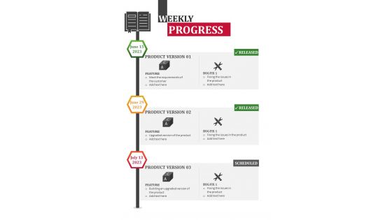 Weekly Progress Timeline For Product Release