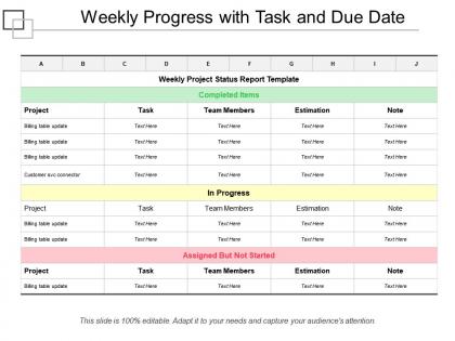 Weekly progress with task and due date