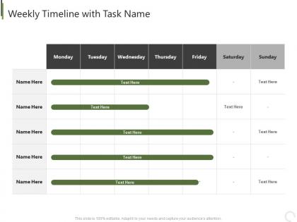 Weekly timeline with task name tools professional scrum master it ppt grid