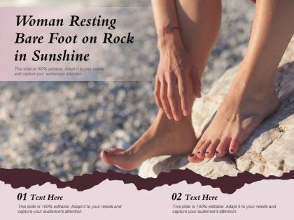 Woman resting bare foot on rock in sunshine