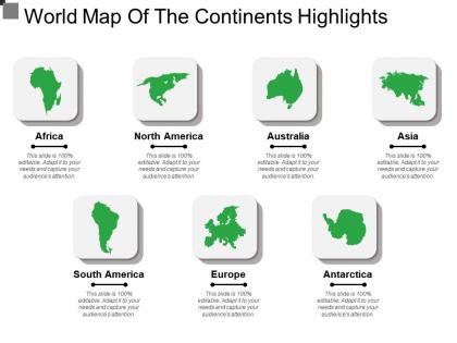 World map of the continents highlights