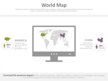 World map with comparison between jamaica and china powerpoint slides