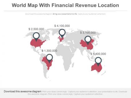 World map with financial revenue locations powerpoint slides