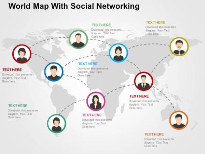 World map with social networking flat powerpoint design